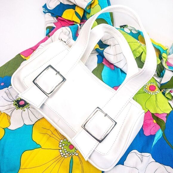 Go-Go White Handbag Vegan Retro Buckles - Picture 1 of 10